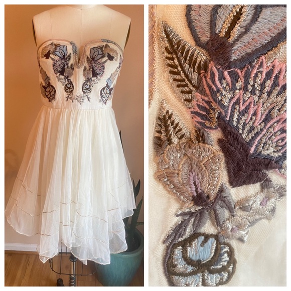 Free People Dresses & Skirts - FP Embroidered Bodice Tulle Mini Dress